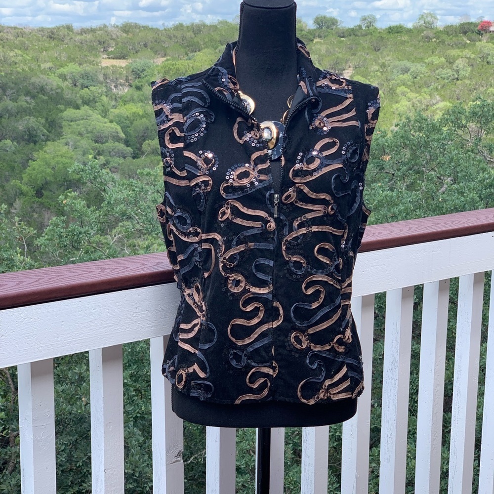 Villarreal Vintage Vest Black Corduroy Embellished